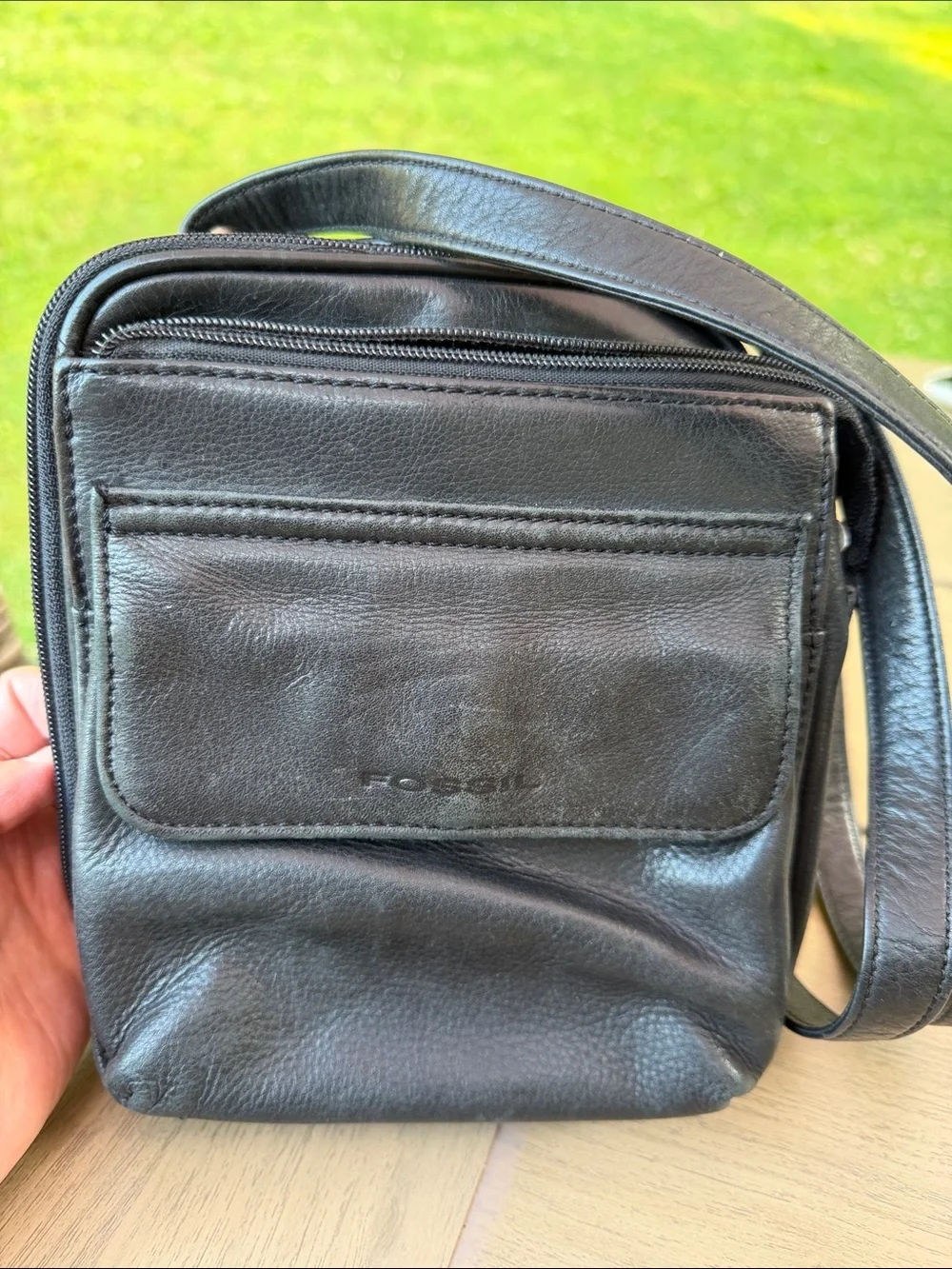 Fossil Black Leather Messenger Crossbody Bag